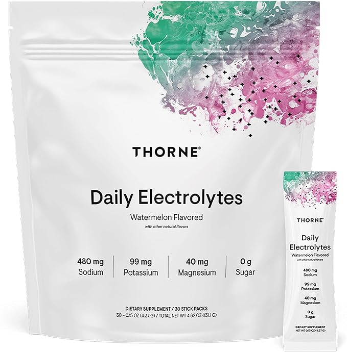 THORNE - Daily Electrolytes - Zero Sugar & Low-Calorie Electrolyte Powder Drink Mix - Flavors Derived from Natural Sources - NSF Certified for Sport - Watermelon - 30 Stick Packs