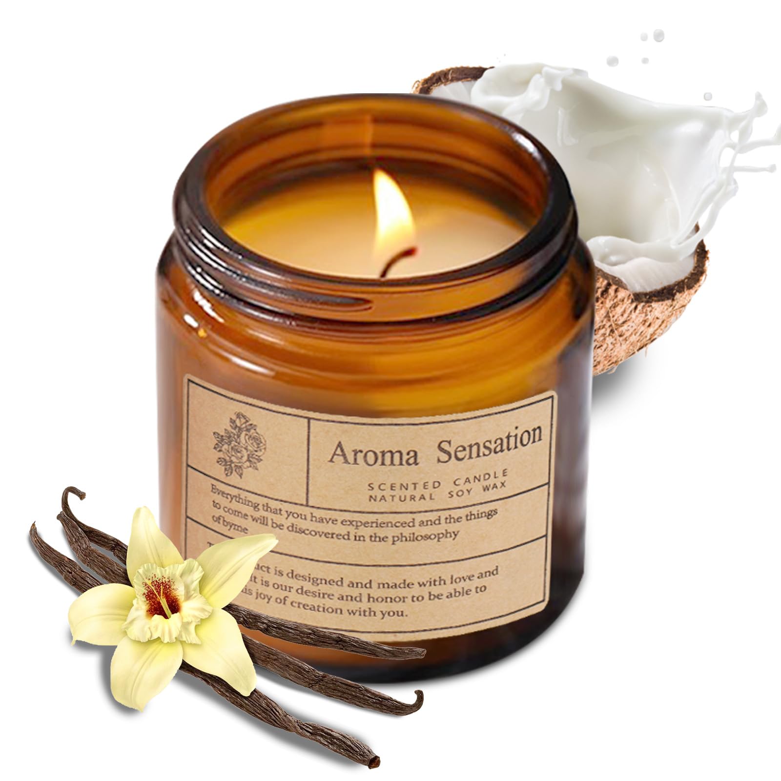 Organic Coconut Vanilla Candles - Non Toxic Soy Candles for Home, Stress Relief & Meditati