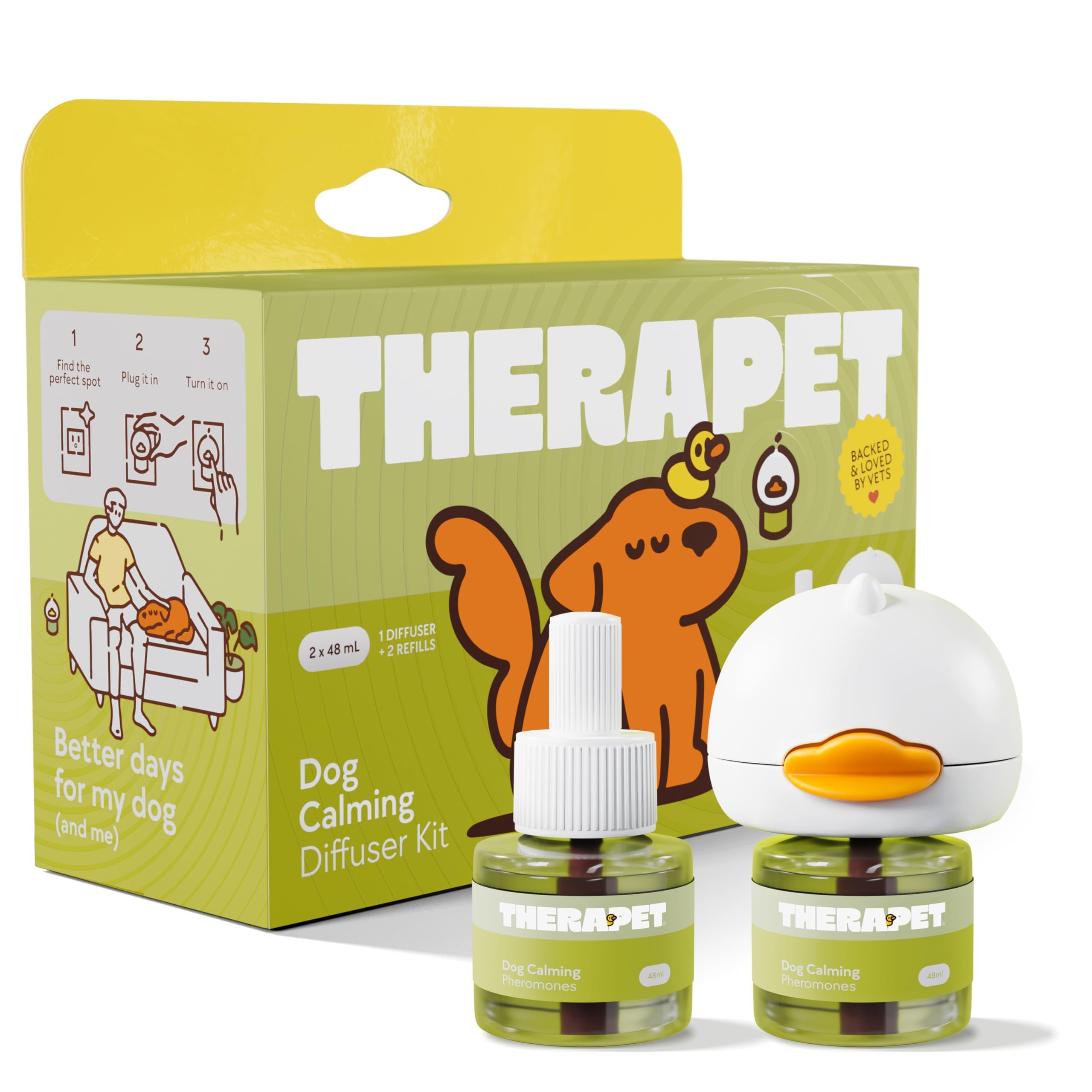 TherapetMD Dog Calming Diffuser - for Stress, Destructive Behavior, Pee Accidents, Separation Anxiety, Barking, Aggression & Chewing - 2 count Refill Included 30-Day each - Packaging May Vary