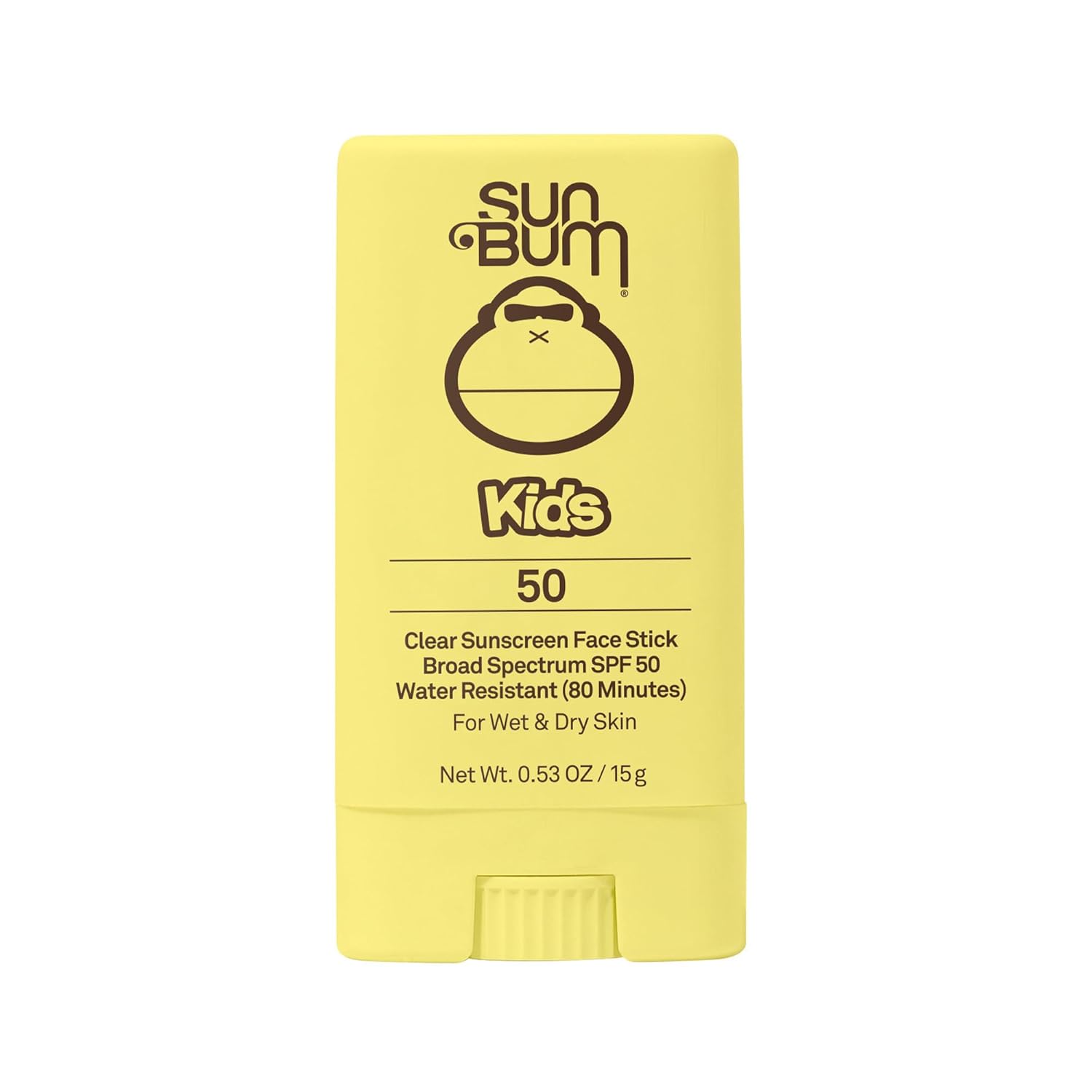 Sun Bum Kids SPF 50 Clear Face Stick Sunscreen - Wet or Dry Skin Application Broad Spectrum Sunscreen with Vitamin E - Hawaii Act 104 Compliant (Without Octinoxate & Oxybenzone) - Travel Size 0.53 oz