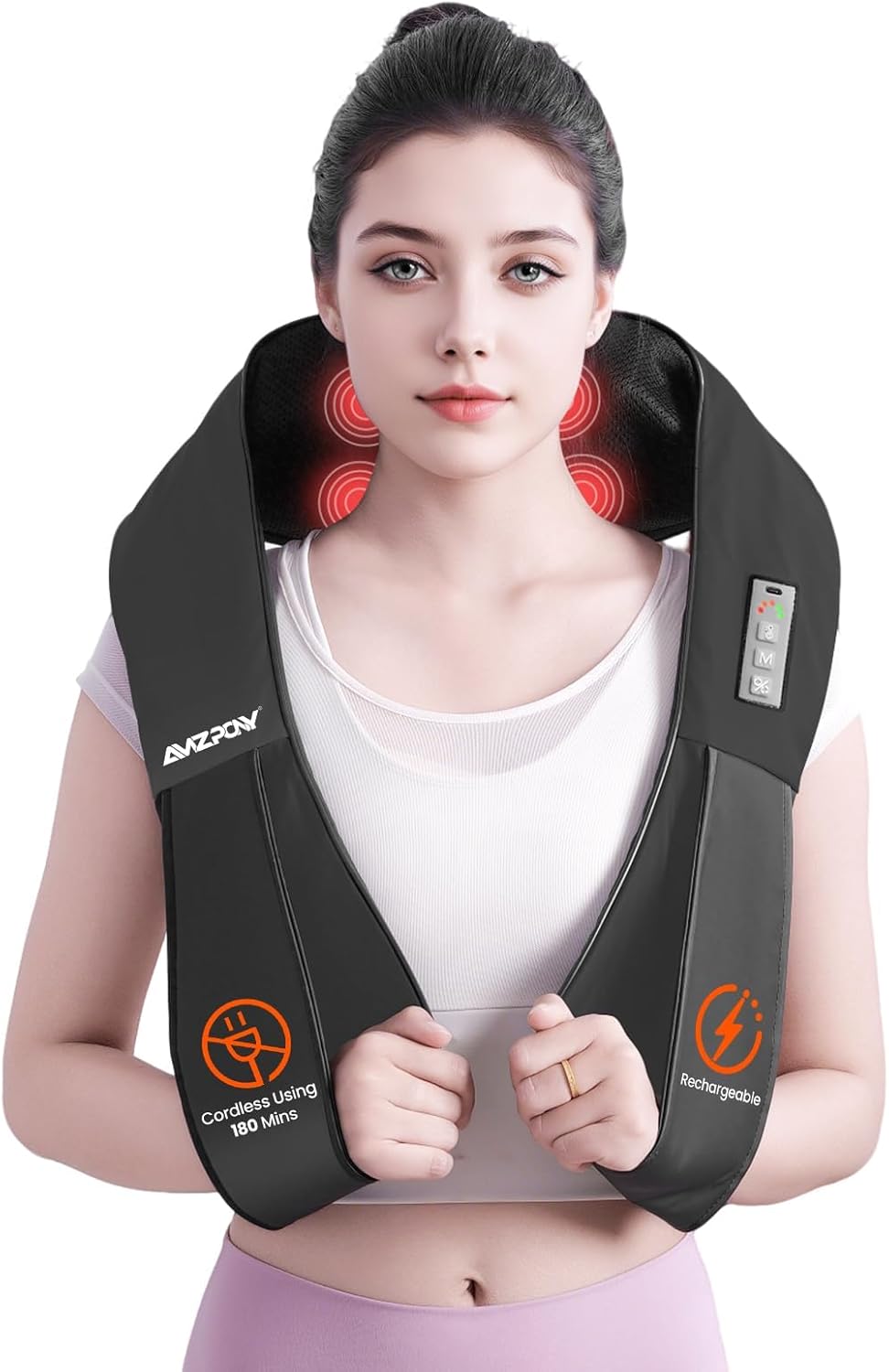 AMZPONY® Cordless Neck Massager for Pain Relief Deep Tissue, Rechargeable Shiatsu Neck and Back Massager with Heat Kneading Shoulder Massage for Body Muscle Pain Relief,Gifts for Mom Dad Friends