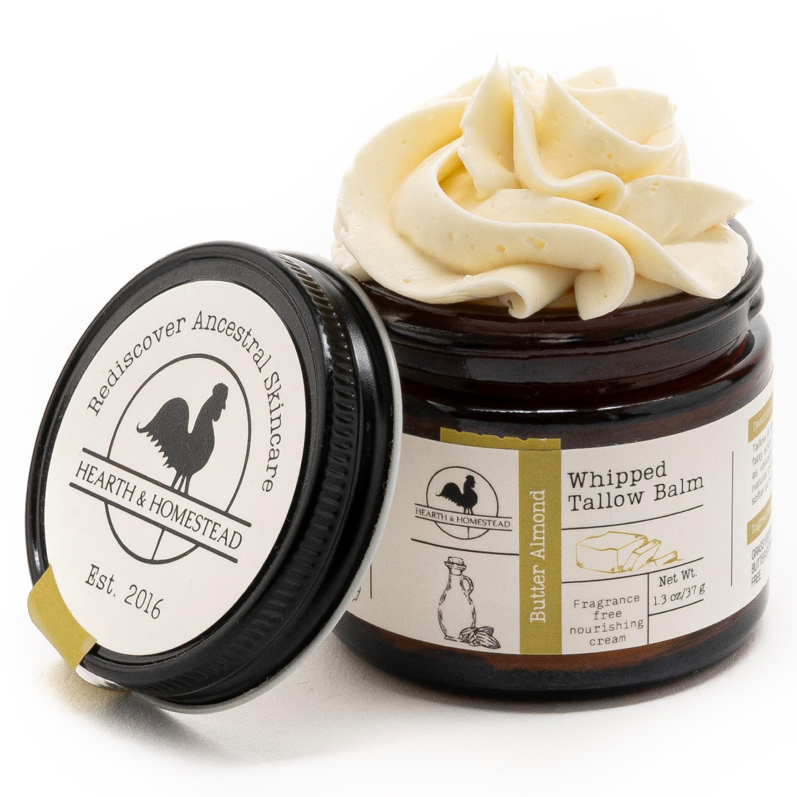 Hearth and Homestead: Handmade Whipped Tallow Balm (Butter Almond): Fragrance-Free, No Essential Oils - 1.3 oz