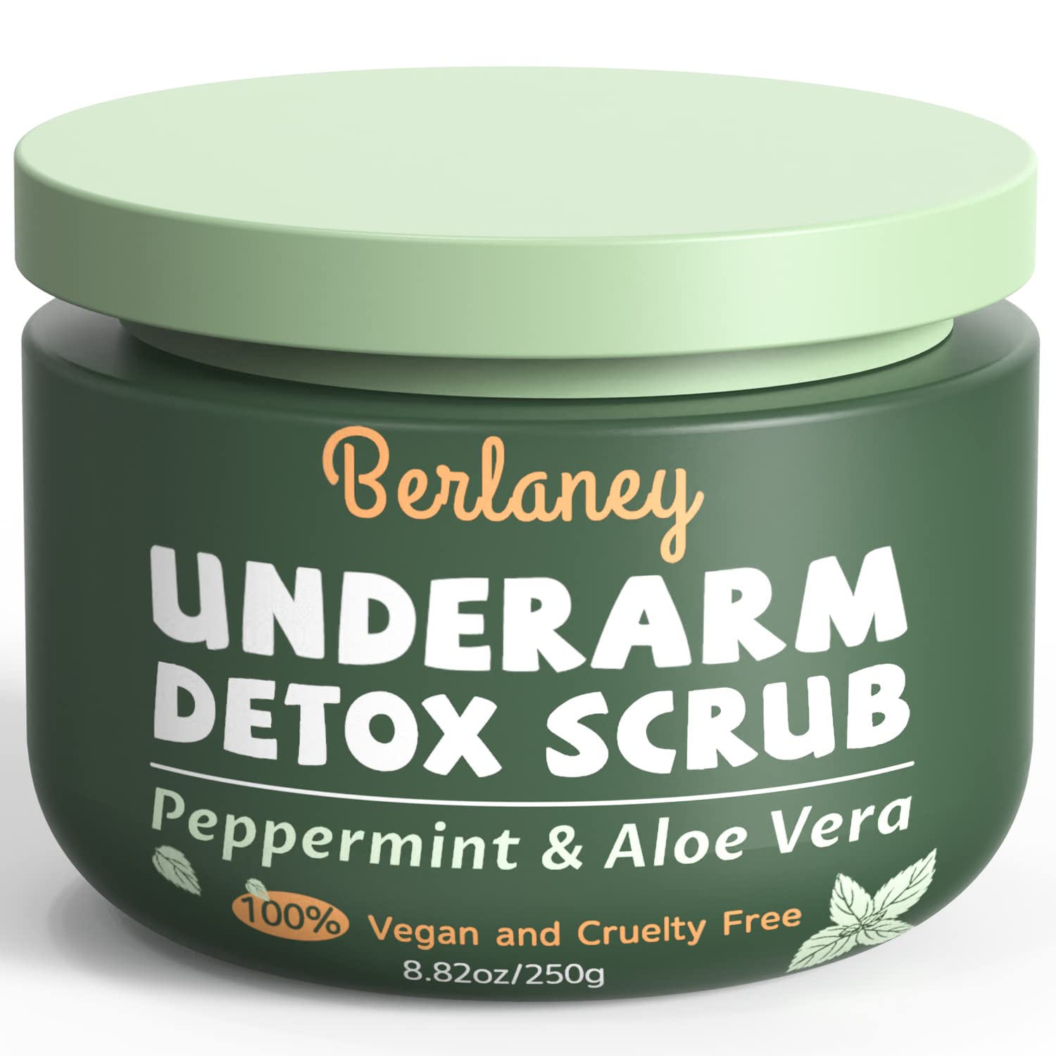 Armpit Detox Scrub 8.8 oz with Peppermint, Aloe Vera and Walnut Shell Powder, Underarm Scrub Helps on Removing Odor, Deep Cleanse & Exfoliating, also for Legs, Knee, Feet, Hands Whole Body