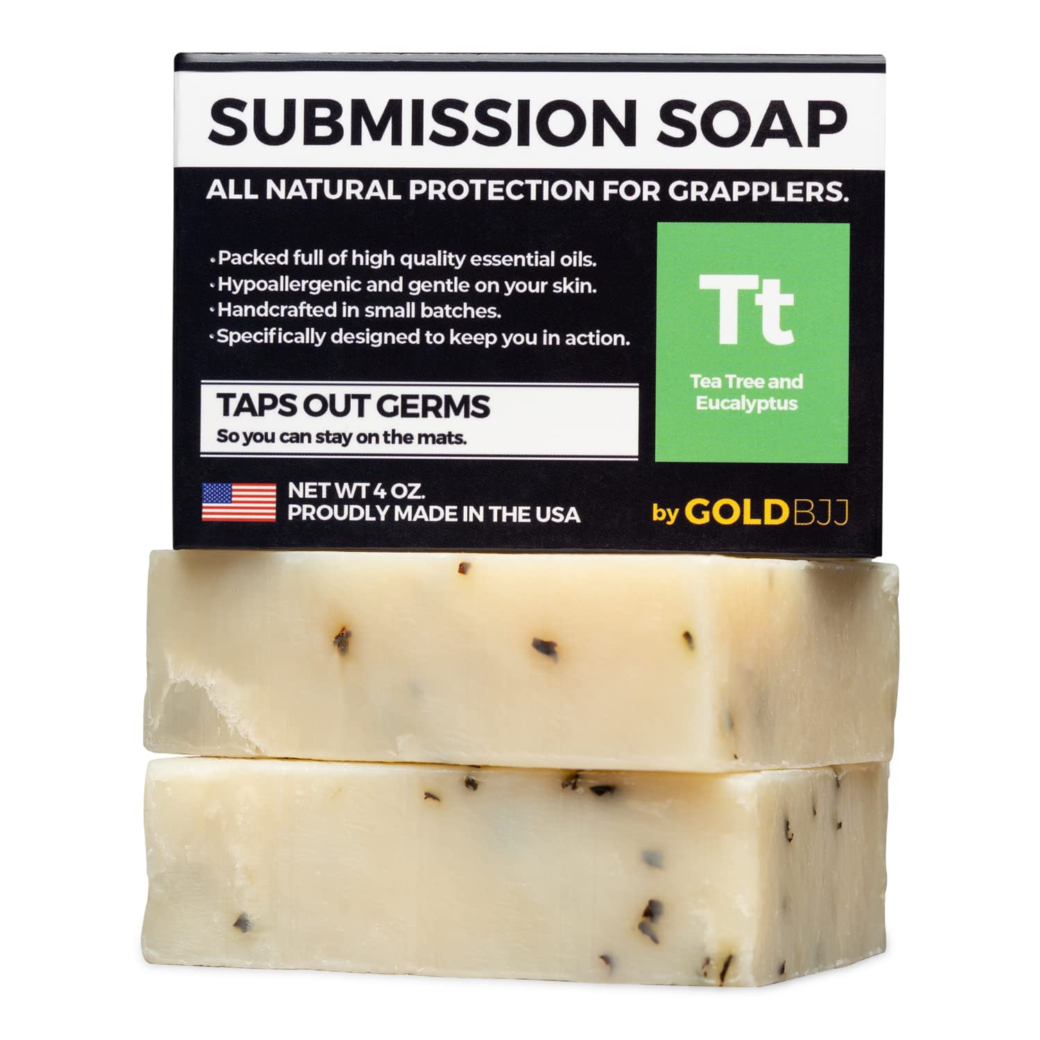 Premium Tea Tree Oil Soap - USA Made Bar Soap for BJJ, Jiu Jitsu, Wrestling, and Grappling (2-Pack of 4 Ounce Soap Bars, Classic Tea Tree)