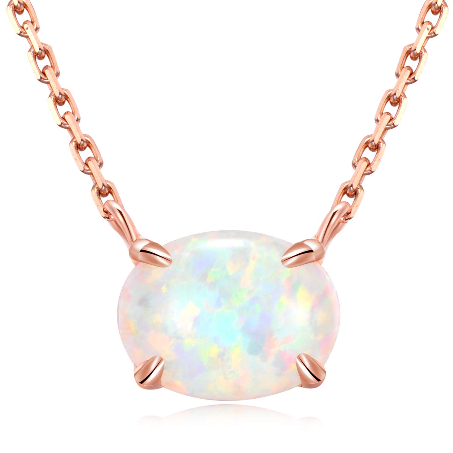 Sterling Silver Opal Necklace, 925 Sterling Silver, Small Dainty Oval Opal Jewelry for Women, Gemstone Necklaces, Womens Jewelry, Simple Rose Gold Necklaces for Women