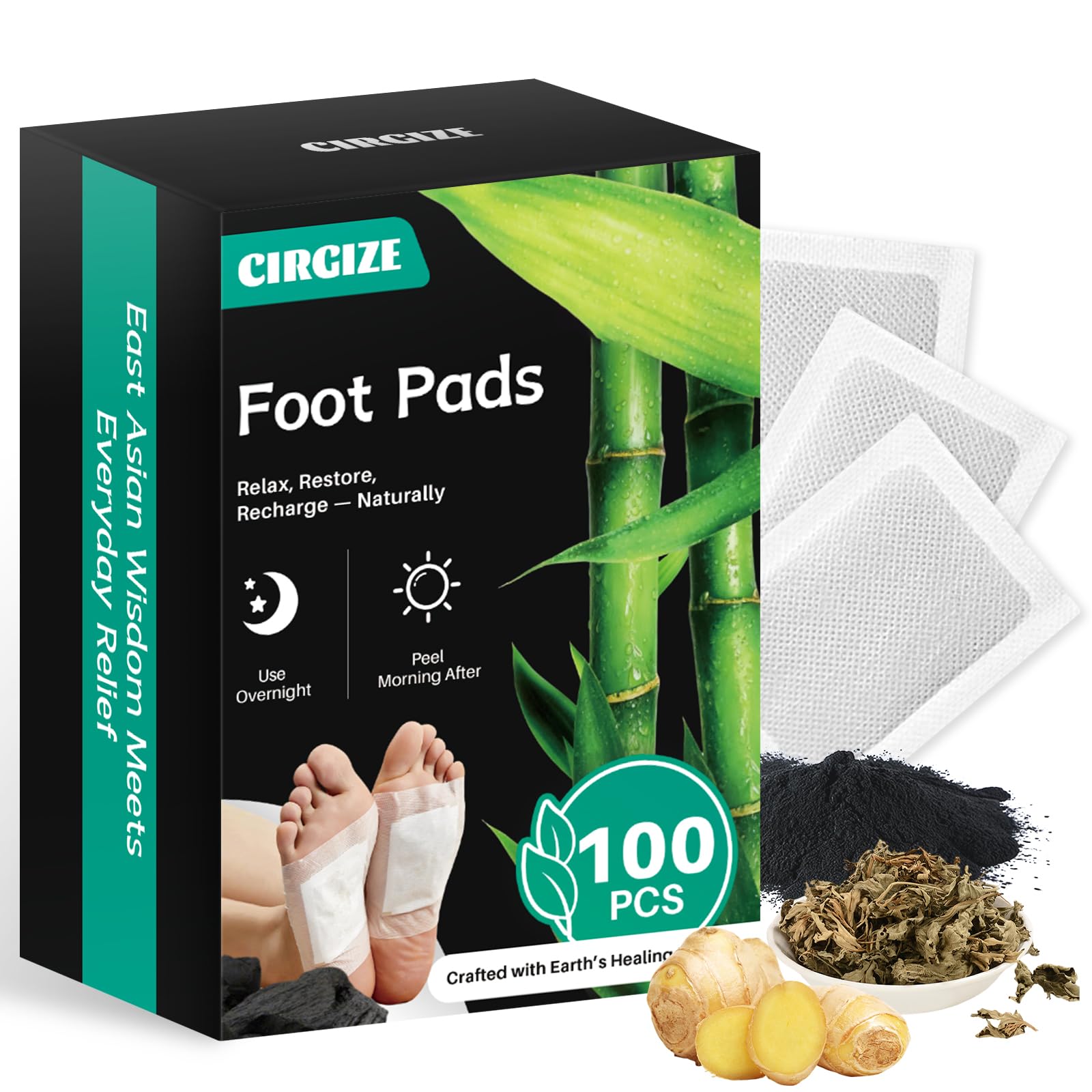 100-Count Foot Pads, Bamboo Vinegar & Ginger Foot Pads for Sleep Support, Stress & Fatigue Relief | Natural Foot Spa for Daily Wellness | Self-Care Gift for Family & Loved Ones
