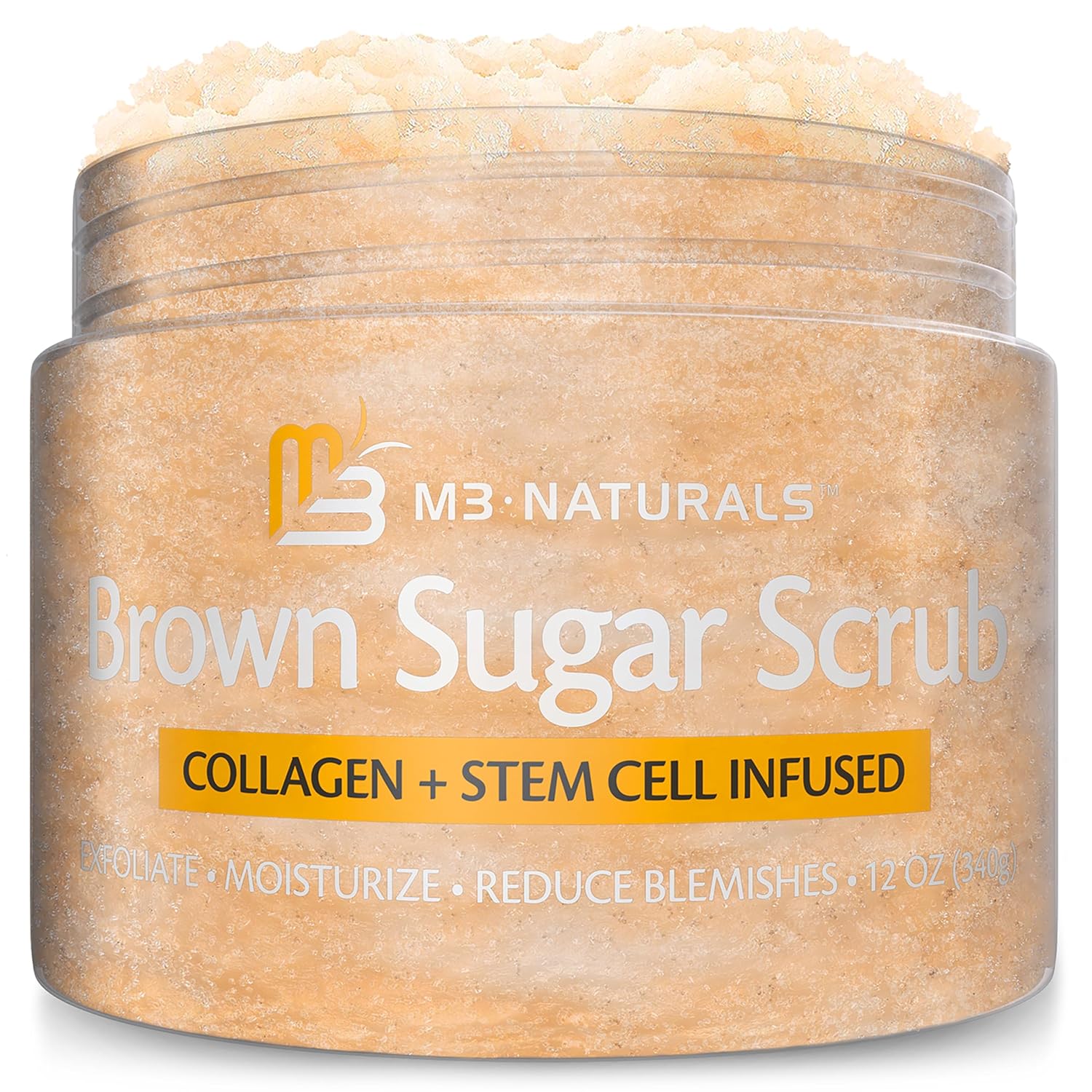 Brown Sugar Scrub Face Foot & Body Exfoliator Infused with Collagen and Stem Cell Exfoliating Salt Body Scrub for Toning Skin Cellulite Skin Care, 12oz by M3