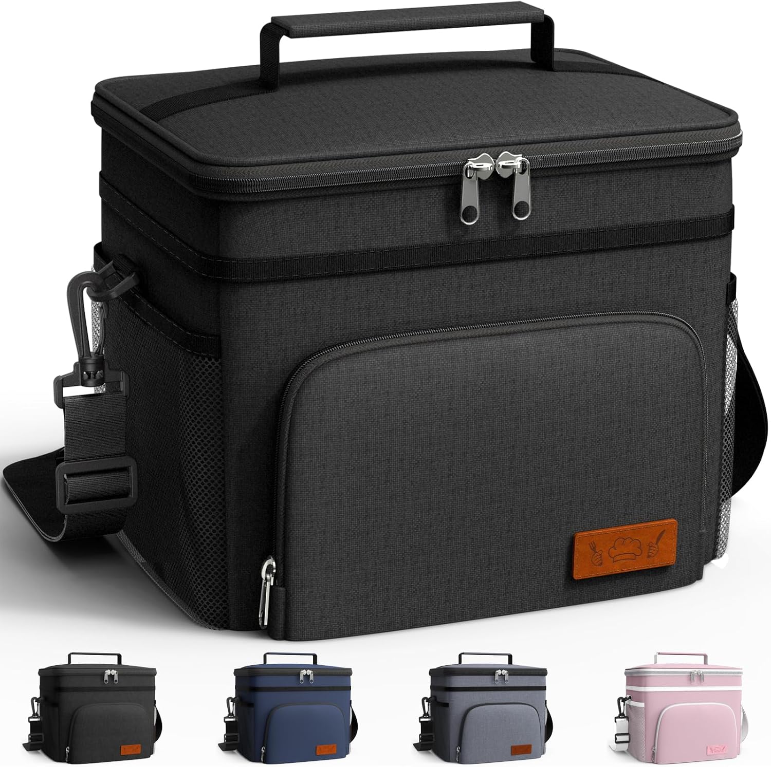 HOTOR Insulated Lunch Box for Men & Women - Leak-Proof Cooler Lunch Bag with 4 Pockets, Adjustable Strap, Ideal for Work, Picnic, Travel - Medium, Black, 10.2"×6.9"×8.5