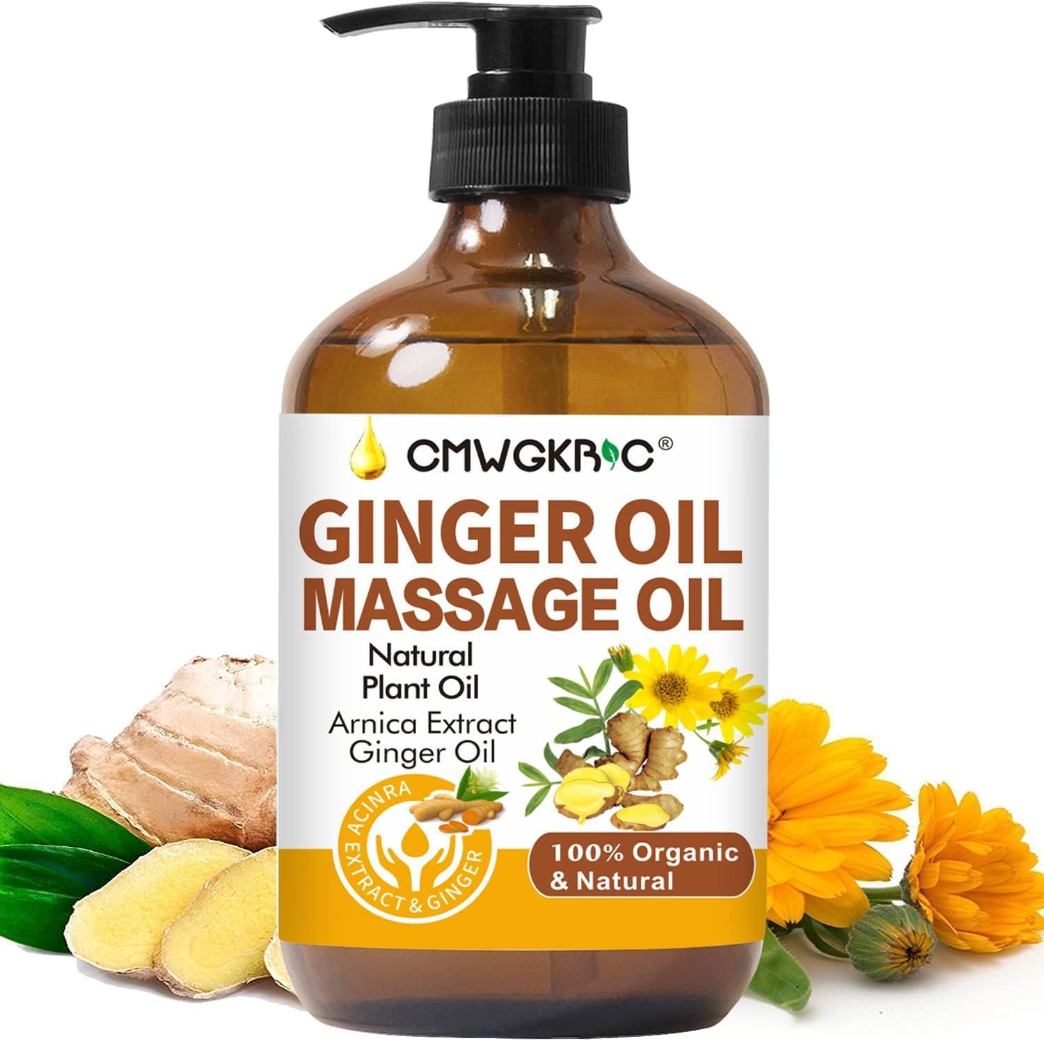 Ginger Oil,Ginger Massage Oil for Lymphatic Drainage,Natural Body Oil for Skin,Arnica Oil,Sore Muslce Massage Oil,Spa Ginger Oil-Warming and Relaxing for Mothers Day Gifts for Wife,Fathers Day Gift