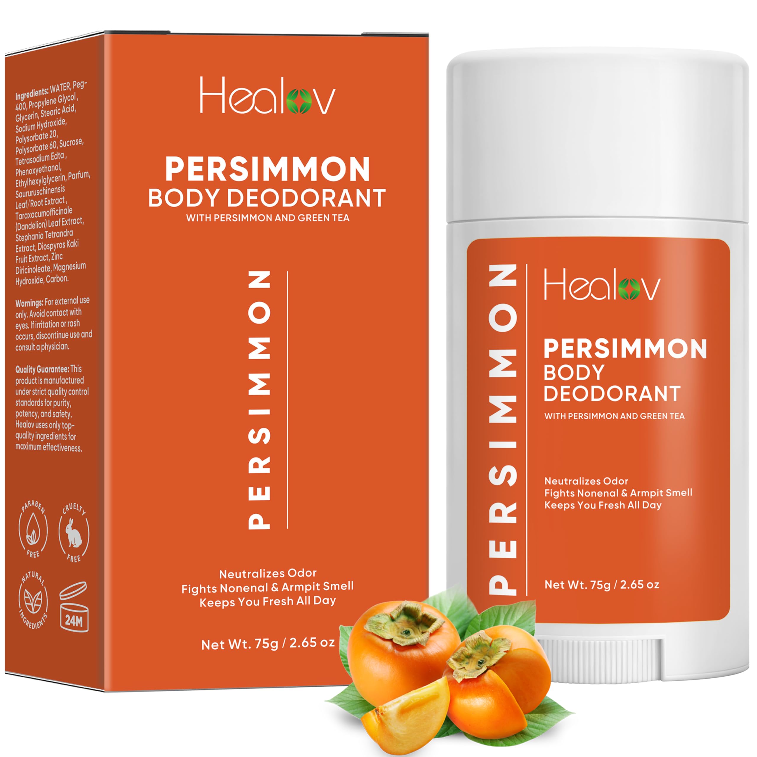 Persimmon Deodorant – All-Natural Whole Body Deodorant for Women and Men – Japanese Persimmon Extract Helps to Eliminate Body Odor and Old People Smell – Extra Strength, Aluminum Free, Long Lasting