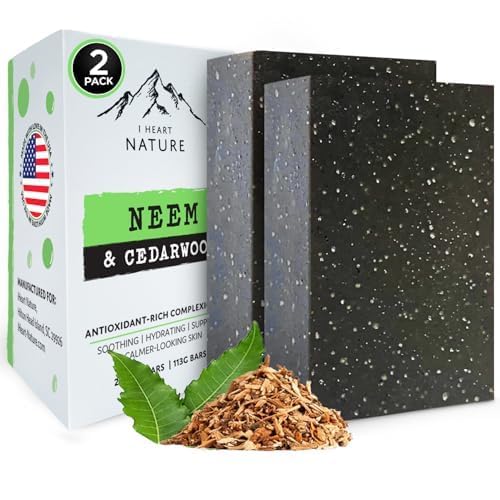 iHeart Nature Organic Fungal Neem Soap Bar (2 Pack) - Herbal Body Odor Cleanser, Eczema Soap - Moisturizing, Long-Lasting, Creamy Wash - Gentle Skin Hydration and Care