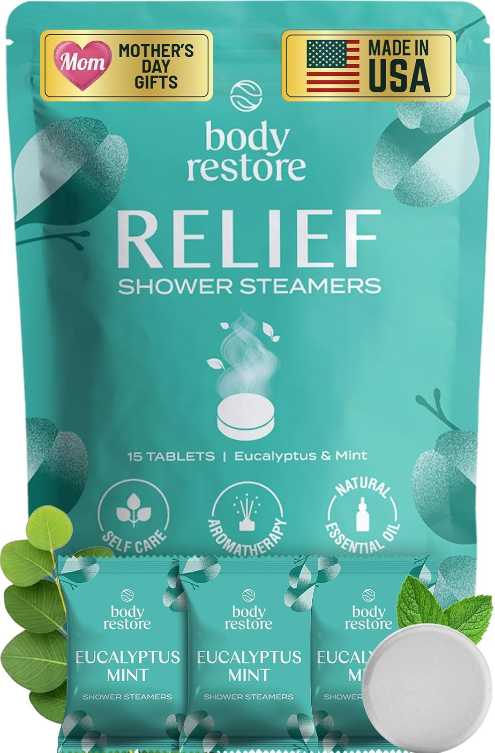 Body Restore Shower Steamers Aromatherapy 15 Pack – Mothers Day Gifts for Mom, Spa Gifts for Women, Relaxation Stress Relief Self Care – Premium Eucalyptus Essential Oil Tablets